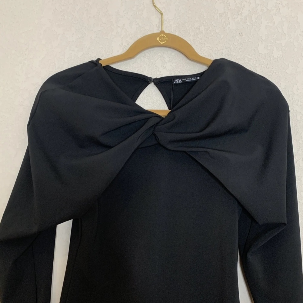 ZARA Knotted Overlay Back Slit Black Dress Size M NWT - Picture 9 of 14